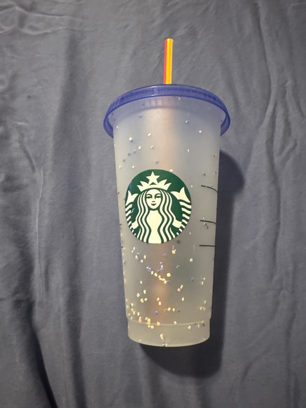 Starbucks Frosted Confetti Tumbler with Purple Lid and Multicolor Straw